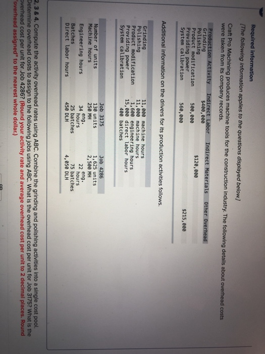 Required information (The following information applies to the questions displayed below.] Craft Pro Machining produces machi