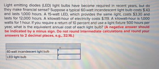 Light emitting diodes (LED) light bulbs have become required in recent years, but do they make financial sense? Suppose a typ