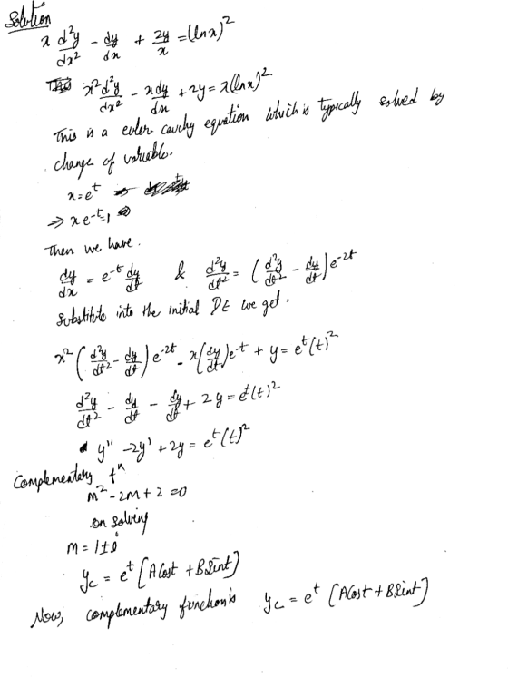 solution =(nn)? ad y como o The 22 dy ndy +2y= da2 allax)² due du This is a ever couchy equation which is typically solved by