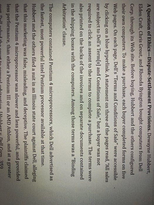 A Question of Ethics-Dispute-Settlement Provisions. Dewayne Hubbert Elden Craft, Chris Grout, and Rhonda Byington bought comp
