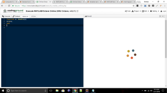 e Computer Sc x-A Declare funct × / く/> Online Octeve ×く◆ MATLAB Func × \く/> Online Octeve × . Var able name × KCSecure https