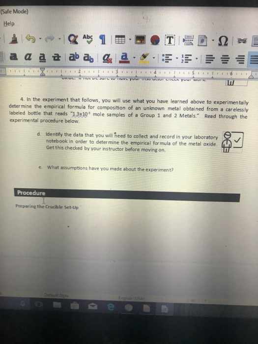 (Safe Mode) Help .12 Ab 13. T a aa a ab a. & 2..E * HE wwwyour VIR 4. In the experiment that follows, you will use what you