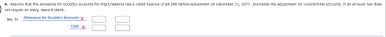 4. Assume that the allowance for doubtful accounts for Wig Creations has a credit balance of $4,500 before adjustment on Dece