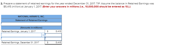 2. Prepare a statement of retained earnings for the year ended December 31, 2017. TIP: Assume the balance in Retained Earning