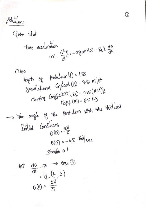Alution Giklen hat the acelwaton d26 dt mL 2 dt Also enyh ondulum as Jraviteteral onptant (a)- -81 m/s dampr Coicient R)- 015