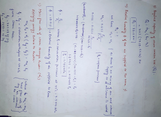 in Required capacity of steam heater, kW -(@s). Qs = mag (hu-hy) = 4.63 (94.19.55.16) kW = 88.11 kW S hee have. W = 4 supply.