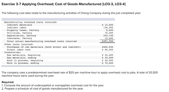 Exercise 3-7 Applying Overhead; Cost of Goods Manufactured (LO3-3, LO3-4) The following cost data relate to the manufacturing