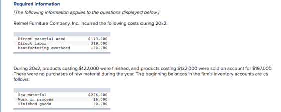 Required information [The following information applies to the questions displayed below.] Reimel Furniture Company, Inc. inc