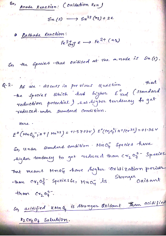 Sos Anode Reaction: Coxidation Reni 50 (99> Sm2+ (aq) + 22 Rathode Reaction: Festa e a Fe 2+ (aq) sn(s). So, the species that