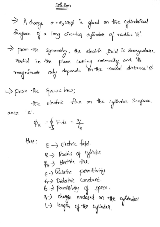 solution » A charge o oglase is glued on the cylindrical Surface of a long circular cylinder of radios R! → from the symmetr