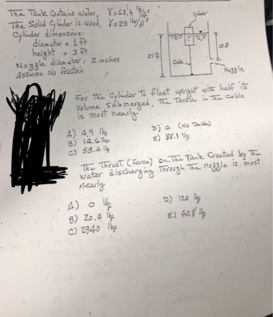 Cylinder dimensin s: diameter = Nozak dianeter: 2 inches Assume No frishoi 2l Noz3le . For the Cylnderla float umahr war half