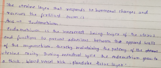 The uterine layer that responds to hormonal changes and receives the fertilized cum is. Ans - Endometrium. Endometrium is the