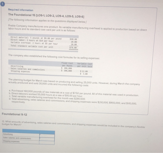 Required information The Foundational 15 (LO9-1, LO9-2, L09-4, LO9-5, LO9-6] The following information applies to the questio