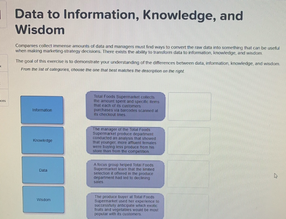 Data to Information, Knowledge, and Wisdom Companies collect immense amounts of data and managers must find ways to convert t