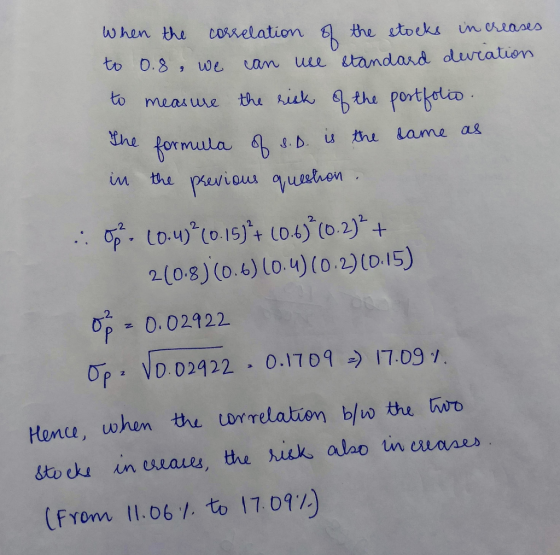 when the coxelation to 0.8, we cam uee randad duration to measure the Ausk, (bthe portb0UD the ormula in the pevios qumon the stoeks nveases 2(0.8)(0.6) lo.u)(o.2)(0.15) 2, ㄹ 0.02922 Op z VD D2422 . D.1701-) 17.097, Hona, when the urrelation biw thu wr (From 11.06./. to 17097.
