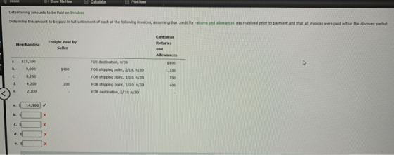Determining out to be paid on Invoices Determine the amount to be pai e ment of each of the following cess ing that credit fo