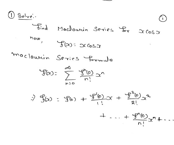 0 Solvei find Maclowrin Series for a cosa how 1 F100 = 3c cosa maclawein Series Formula Fees: Ê son og => 96) : 962 + % 0% 2x