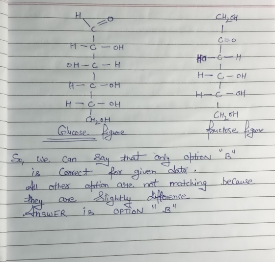 CH, OH F - G - OH HE-H OH-CH H-C-OH H.-GH #FC-ot H- o-oh CH, OH Glucose figure CH, OH Puctose close figurie B We can say th
