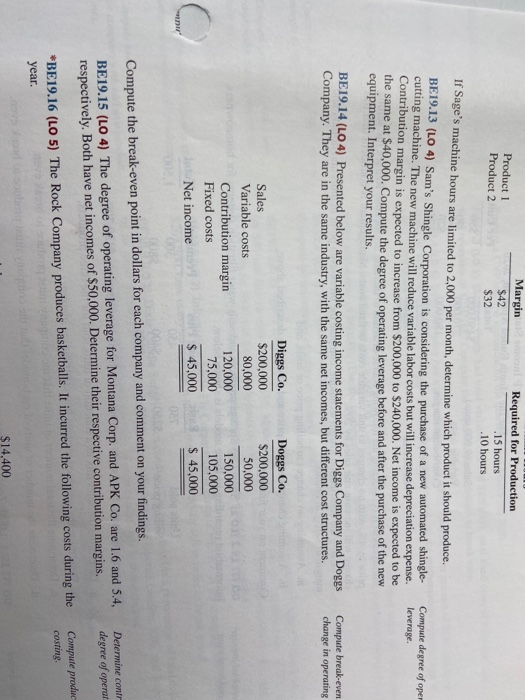 Product 1 Product 2 Margin $42 $32 Required for Production .15 hours . 10 hours If Sages machine hours are limited to 2.000
