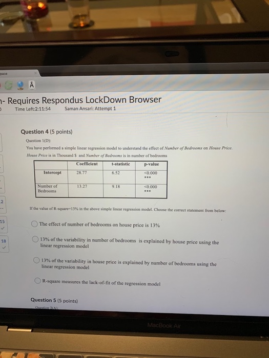 pace A 7- Requires Respondus LockDown Browser Saman Ansari: Attempt 1 Time Left:2:11:54 Question 4 (5 points) Question (D): Y