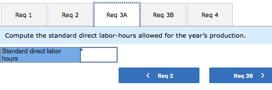 Reg 1 Reg 2 Req 3A Req 3B Reg 4 Compute the standard direct labor-hours allowed for the years production. Standard direct la