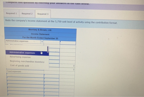 complete this question by entering your answers in the taps verow. Required 1 Required 2 Required 3 Redo the companys income