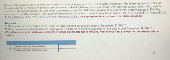 On June 30, 2021, Georgia Atlantic, Inc. leased warehouse equipment from IC Leasing Corporation. The lease agreement calls fo