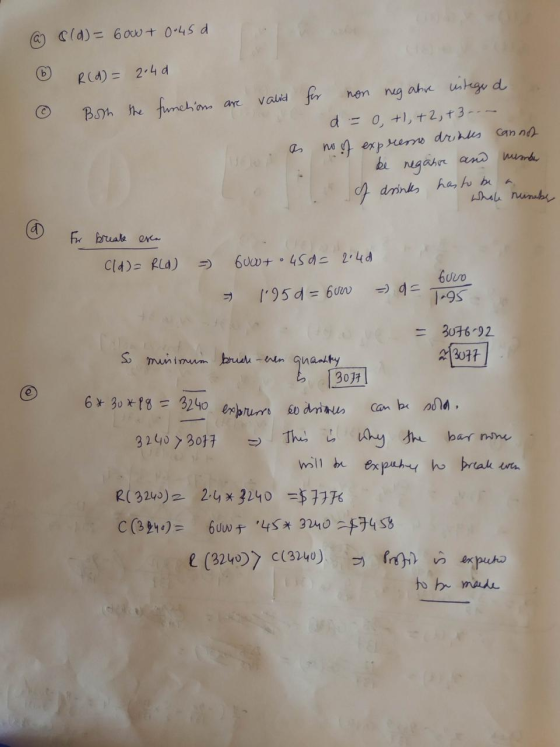 @ 6(d) = 600+ 0.45d R(d) = 2.40 Both the functions are valid © for non neg abre ustege d. d = 0+1, +2, +3..~ no of expresno d