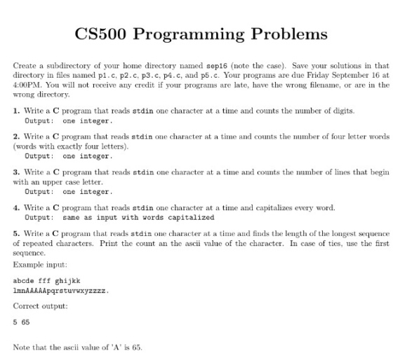 CS500 Programming Problems Create a subdirectory o