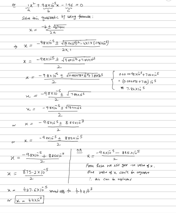 me to get + 9.8*10*4 - 1960 solve this quadratic by using formula: -bt bayac. x = 2 a – 9.8x10°£ = – 4.8x109+ Van 2 = 9. Xx16