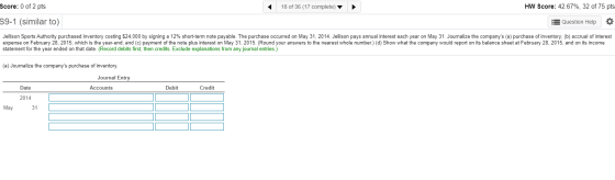 Score: 0 of 2 pts 18 of 36 (17 complete) HW Score: 42.67%, 32 of 75 pts S9-1 (similar to) Question Help Jellison Sports Autho