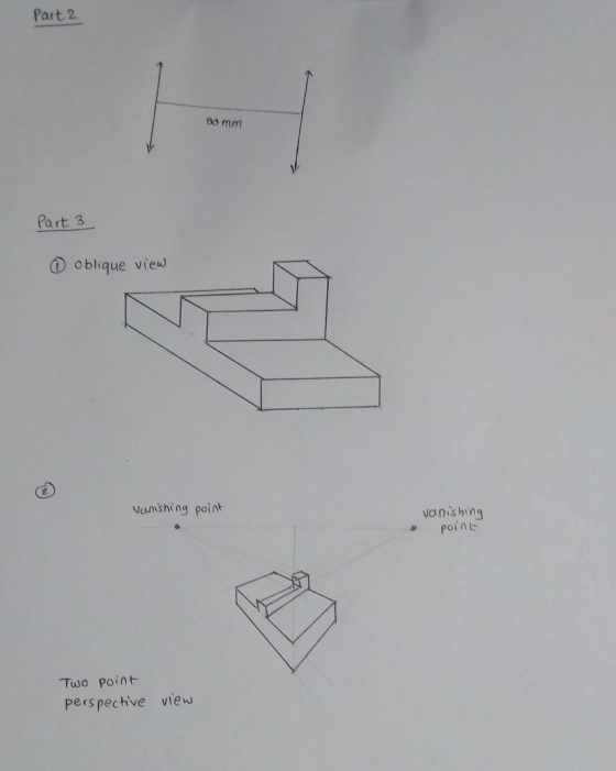 Part 2 Emm Part 3 ® oblique view Vanishing point vanishing point Two point perspective view