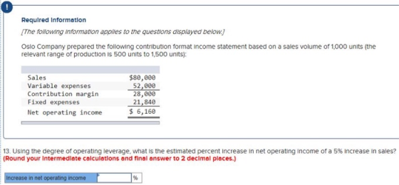 Required Information The following information applies to the questions displayed below.) Oslo Company prepared the following
