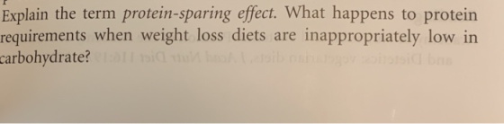 Explain the term protein-sparing effect. What happens to protein requirements when weight loss diets are inappropriately low
