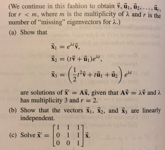 (We continue in this fashion to obtain v, üi, ü2, ..., ü, for r < m, where ma is the multiplicity of λ and r is the number of