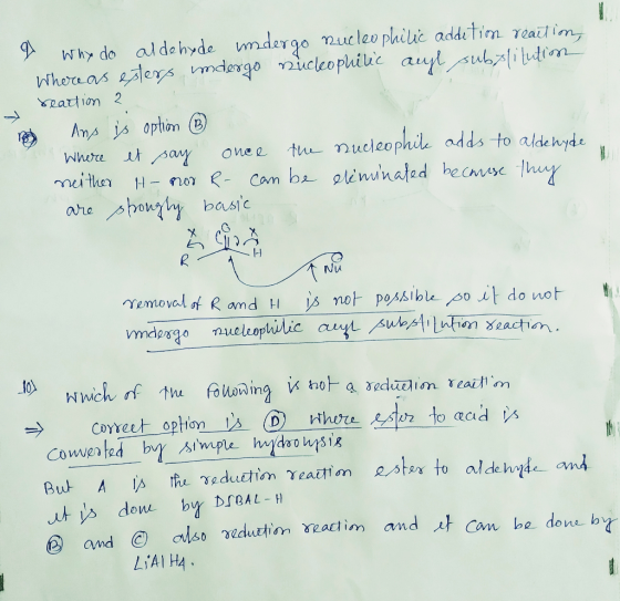 a why do aldehyde undergo nucleo philic addition reaction, Whereas esters undergo nucleophilic augl subplitution reaction 2 B