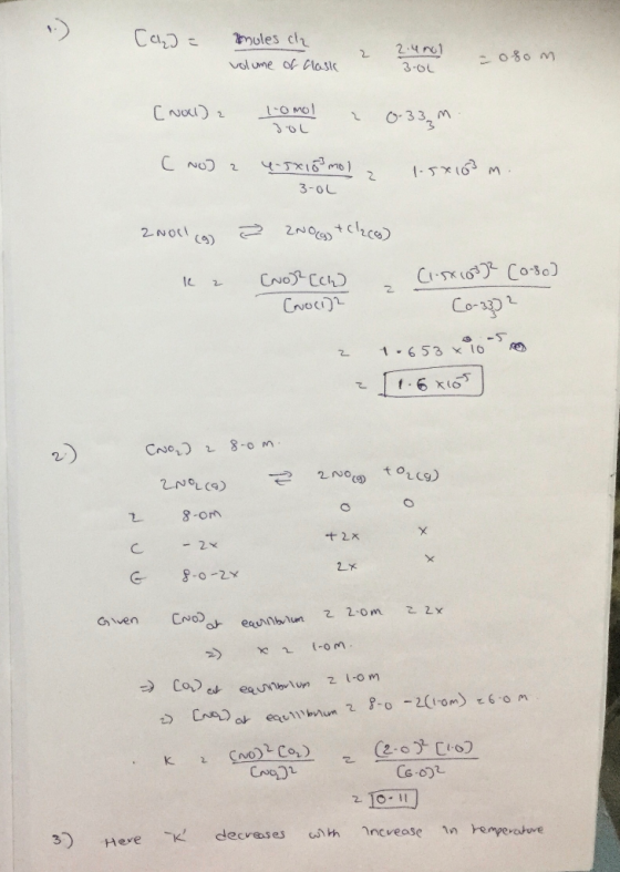 [2₂] = amules ch volume of clasic 2 2.4nol 3.0L =ofom [Noll) 1-0 mol BOL 0.33m ( NO) a 4-5x15 mol 2 3-0L 1.5*103 m. ZNOLI (g)