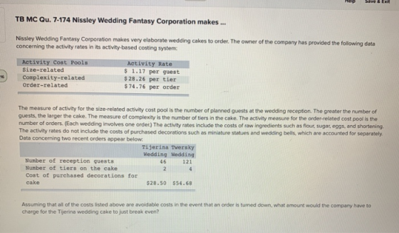 TB MC Qu. 7-174 Nissley Wedding Fantasy Corporation makes ... Nissley Wedding Fantasy Corporation makes very elaborate weddin