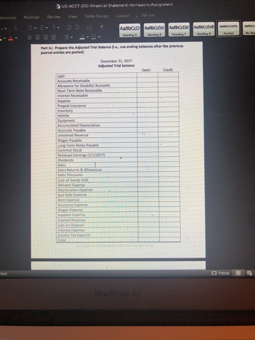 UC-ACCT-200-Financial Statement-Homework Assignment ferences Mailings Review View Tell me Table Design Layout 33:11 Abbie AaB