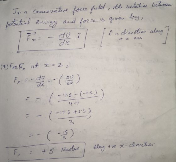 In a Conser vatve feece felo, th relatin betuween ! ortontend en y and forca th -eu clirectin alay (a) For F at x- 2 F-do ) A