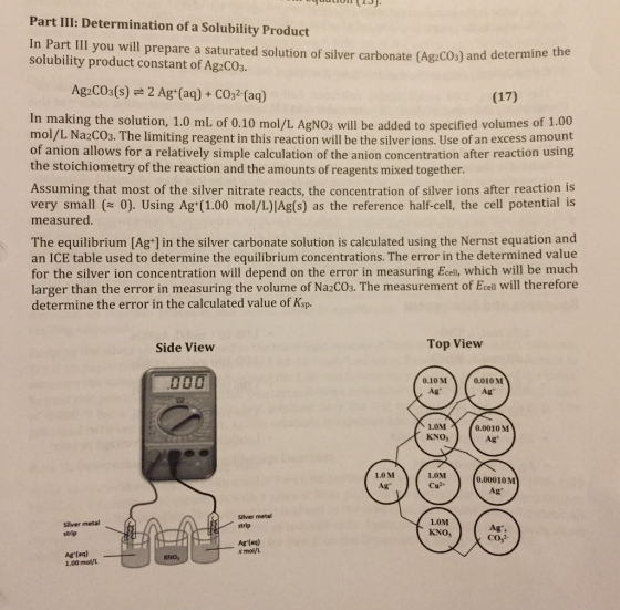 Muyuulin (1JJ. Part III: Determination of a Solubility Product In Part Ill you will prepare a saturated solution of silver ca