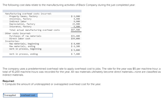 The following cost data relate to the manufacturing activities of Black Company during the just completed year: $ 2,900 4,900