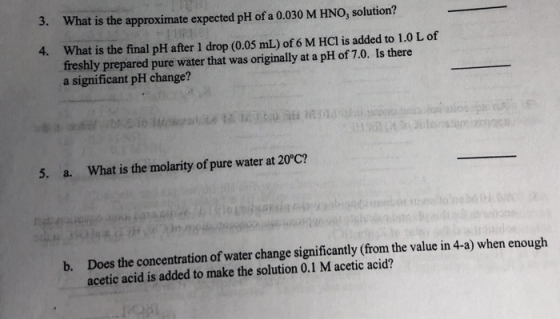3. What is the approximate expected pH of a 0.030 M HNO, solution? What is the final pH after 1 drop (0.05 mL) of 6 M HCl is