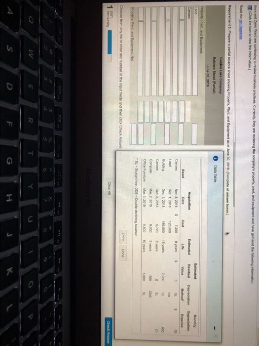 Balance Sheet (Partiall: Estimated Residual Depreciation Deprsciation 7,200 8 years Nov. 3, 2018 Dec. 1, 2018 Dec, 1, 2018 120.000 Building 6,720 8 years 70 1 600