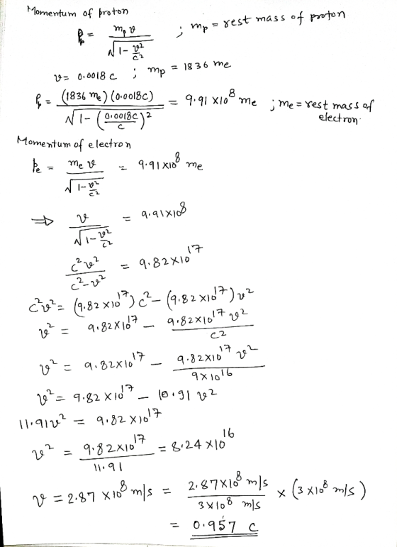 ト!omentum of rot mass 。チproton /- 292 183bn,נ (o.ool3c) -9.91 xiome įrne = Yest massof e2 electron omemtum of e lectrov, 9.8