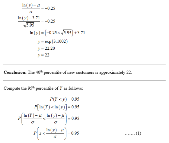 -0.25 In(y)-3.71_-025 V5.95 5.95 In (y)-0.25x V5.95) +3.71 exp (3.1002) у 22.20 У~22 Conclusion: The 40h percentile of new cu