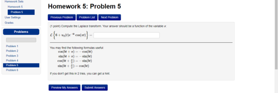Homework 5: Problem 5 Homework Sets Homework 5 Problem 5 User Settings Grades Previous Problem Problem List Next Problem (1 p