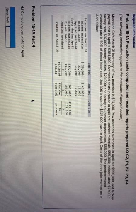 Required information Problem 15-1A Production costs computed and recorded; reports prepared LO C2, P1, P2, P3, P4 The followi