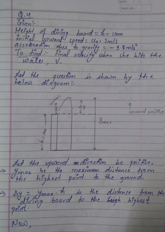 DATE PAGE NO.: Grivens Heght ef dieing hoord fnitial ypwer speed: dos 2nls accelesahon dluu to To Find- Finalveheity ahen s
