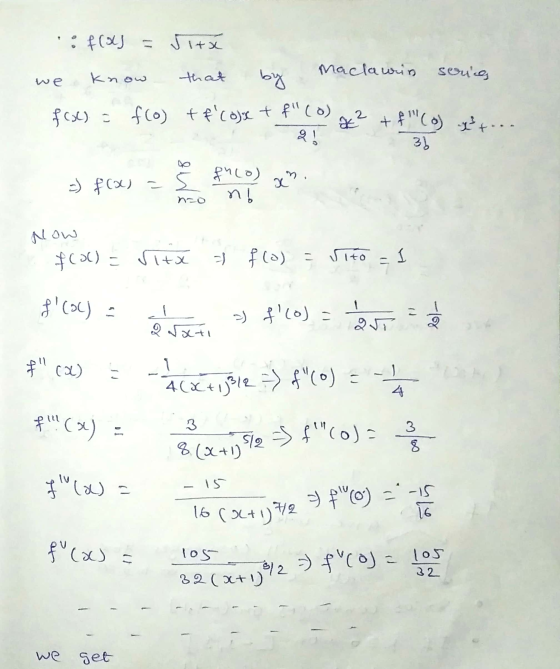 flow = Sita we know that by Maclawrin f(x) = f(o) + f cojic + f(0) x 2 + series 21 * + f(o) 234. 3b no 9 sati Now proc) Sitx